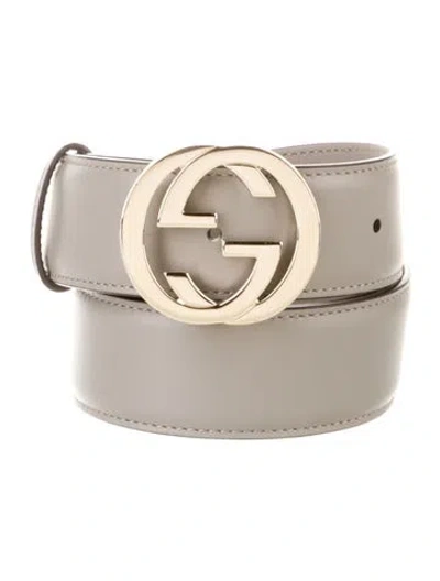 Pre-owned Gucci Interlocking G Logo Leather Belt In Gray