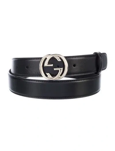 Pre-owned Gucci Interlocking G Logo Leather Belt Kit In Black
