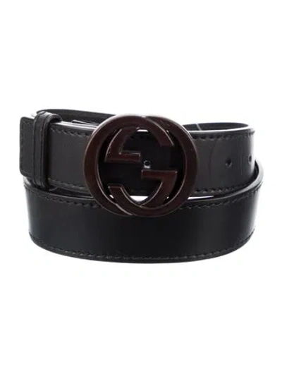 Pre-owned Gucci Interlocking G Logo Leather Belt Kit In Black
