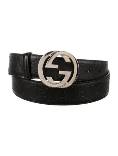 Pre-owned Gucci Interlocking G Logo Leather Belt Kit In Black