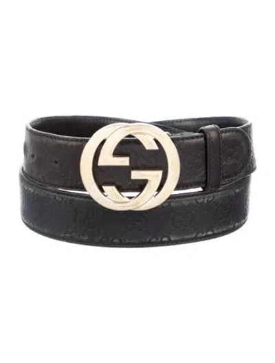 Pre-owned Gucci Interlocking G Logo Leather Belt Kit In Black