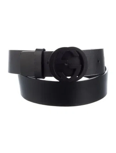 Pre-owned Gucci Interlocking G Logo Leather Belt Kit In Black