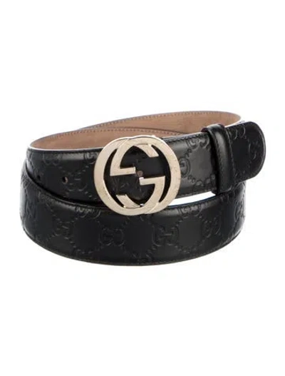 Pre-owned Gucci Interlocking G Logo Leather Belt Kit In Black