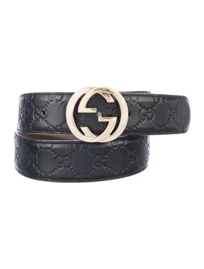 Pre-owned Gucci Interlocking G Logo Leather Belt Kit In Black