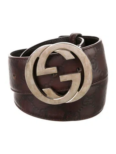 Pre-owned Gucci Interlocking G Logo Leather Belt Kit In Brown