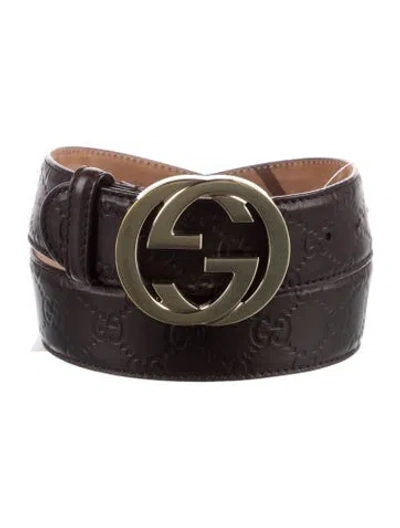 Pre-owned Gucci Interlocking G Logo Leather Belt Kit In Brown