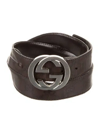 Pre-owned Gucci Interlocking G Logo Leather Belt Kit In Brown