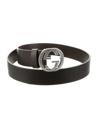 Pre-owned Gucci Interlocking G Logo Leather Belt Kit In Brown