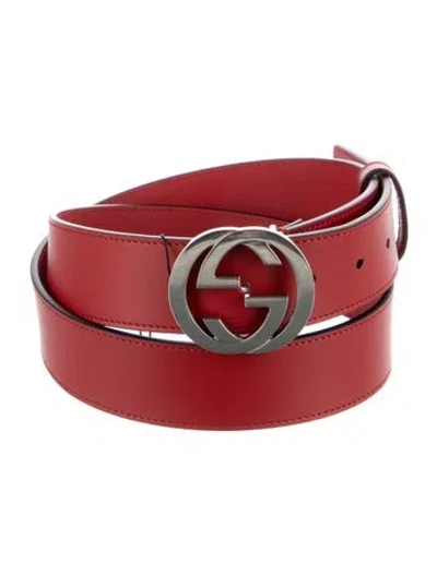 Pre-owned Gucci Interlocking G Logo Leather Belt Kit In Red