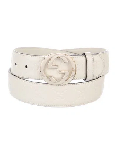Pre-owned Gucci Interlocking G Logo Leather Belt In Neutrals