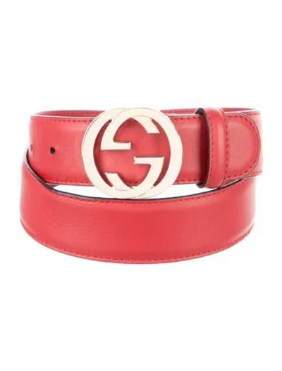 Pre-owned Gucci Interlocking G Logo Leather Belt In Red