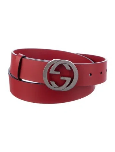 Pre-owned Gucci Interlocking G Logo Leather Belt In Red