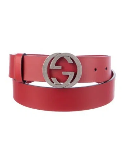 Pre-owned Gucci Interlocking G Logo Leather Belt In Red