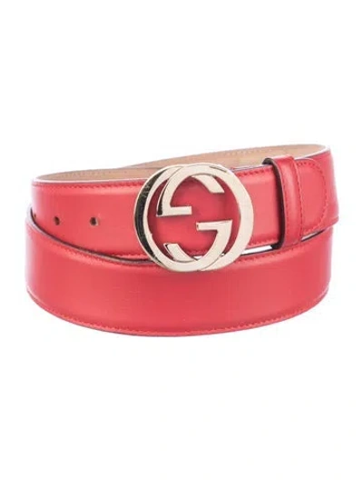 Pre-owned Gucci Interlocking G Logo Leather Belt In Red