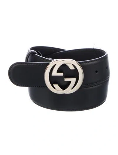 Pre-owned Gucci Interlocking G Logo Leather Belt W/ Tags In Black