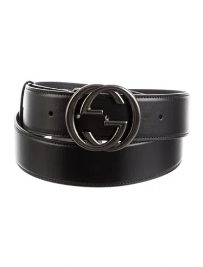 Pre-owned Gucci Interlocking G Logo Leather Belt W/ Tags In Black
