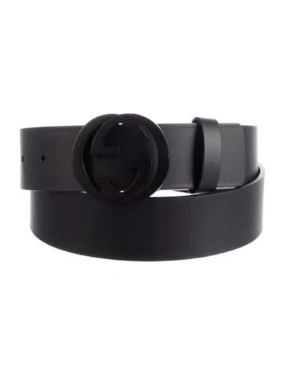 Pre-owned Gucci Interlocking G Logo Leather Belt W/ Tags In Black