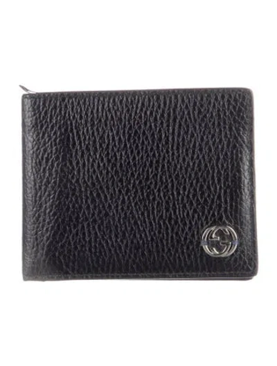 Pre-owned Gucci Interlocking G Logo Leather Bifold Wallet In Black