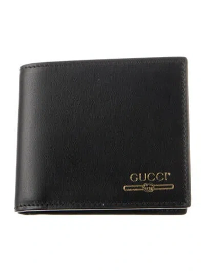 Pre-owned Gucci Interlocking G Logo Leather Bifold Wallet In Black