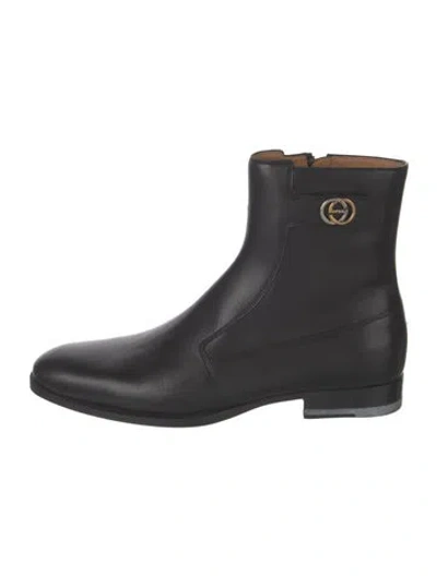 Pre-owned Gucci Interlocking G Logo Leather Boots In Black