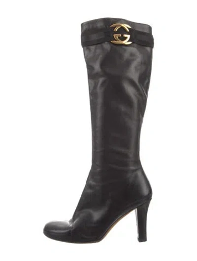 Pre-owned Gucci Interlocking G Logo Leather Boots In Black