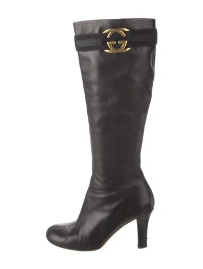 Pre-owned Gucci Interlocking G Logo Leather Boots In Black