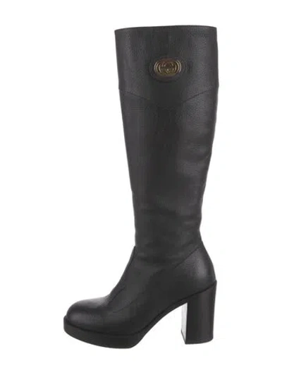 Pre-owned Gucci Interlocking G Logo Leather Boots In Black