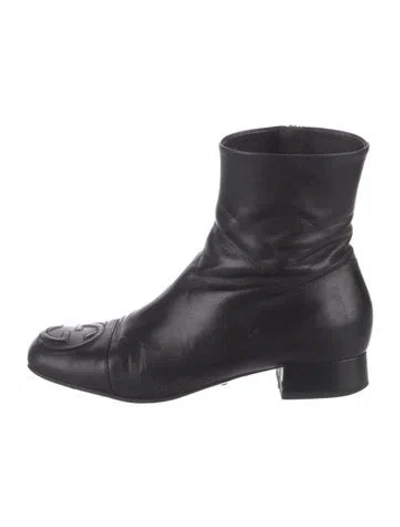 Pre-owned Gucci Interlocking G Logo Leather Boots In Black