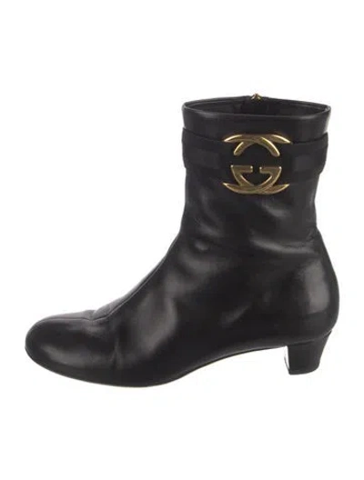 Pre-owned Gucci Interlocking G Logo Leather Boots In Black