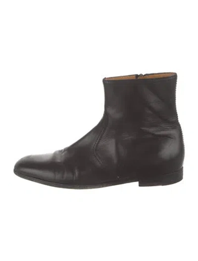 Pre-owned Gucci Interlocking G Logo Leather Boots In Black