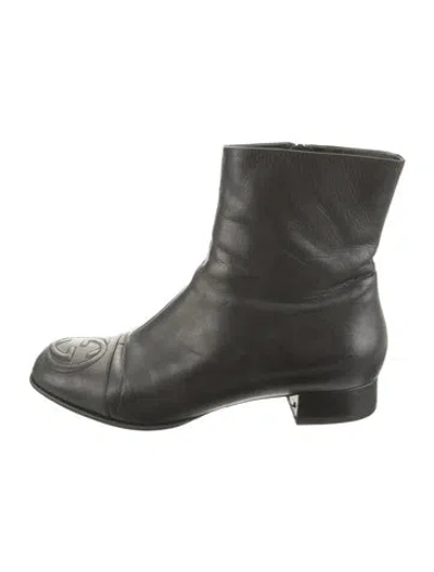 Pre-owned Gucci Interlocking G Logo Leather Boots In Black