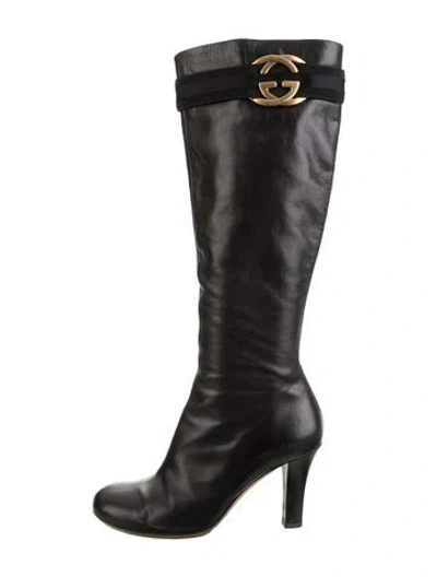 Pre-owned Gucci Interlocking G Logo Leather Boots In Black/brown