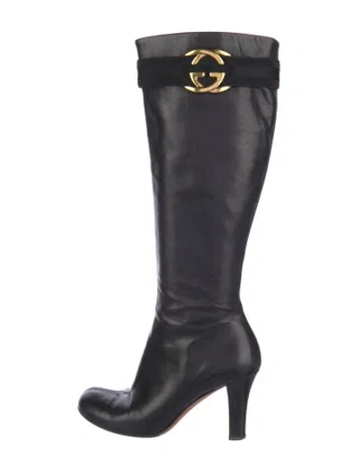 Pre-owned Gucci Interlocking G Logo Leather Boots In Blue