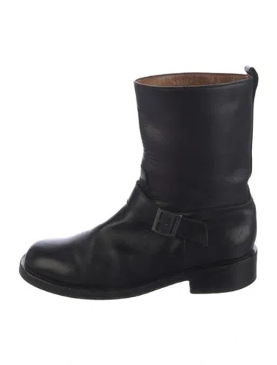 Pre-owned Gucci Interlocking G Logo Leather Boots In Blue