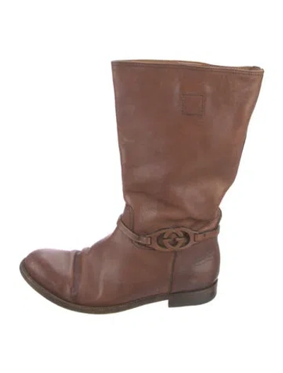 Pre-owned Gucci Interlocking G Logo Leather Boots In Brown