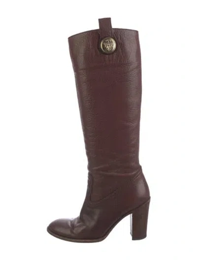 Pre-owned Gucci Interlocking G Logo Leather Boots In Brown