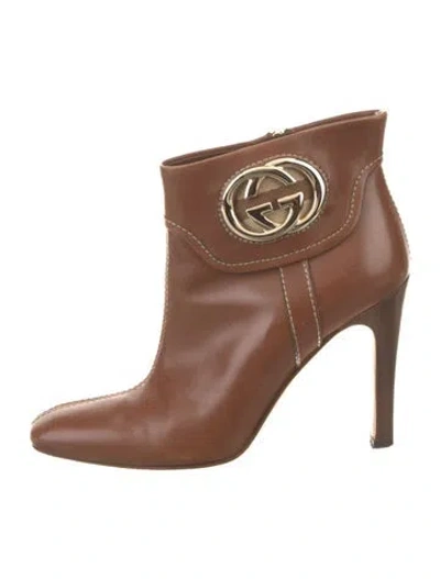 Pre-owned Gucci Interlocking G Logo Leather Boots In Brown