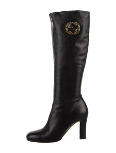 Pre-owned Gucci Interlocking G Logo Leather Boots In Multi