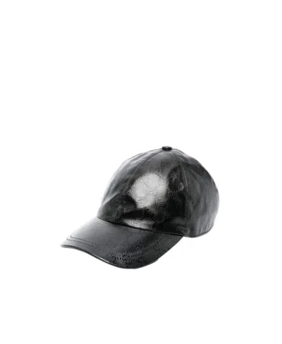 Gucci Interlocking G-logo Leather Cap In Black