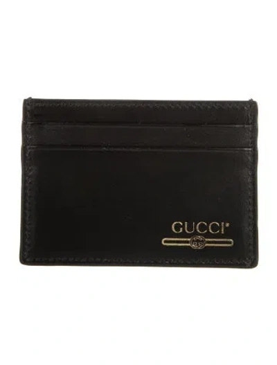 Pre-owned Gucci Interlocking G Logo Leather Card Holder In Black