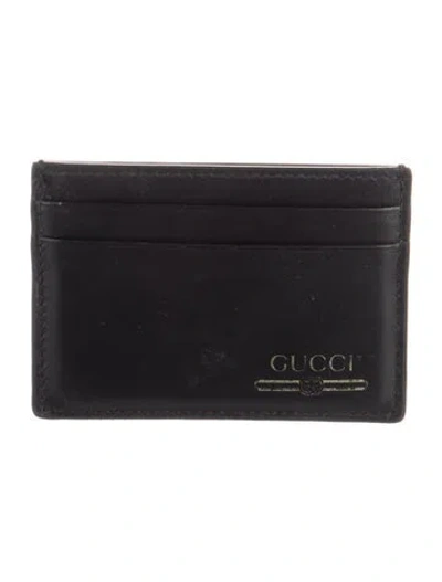 Pre-owned Gucci Interlocking G Logo Leather Card Holder In Black