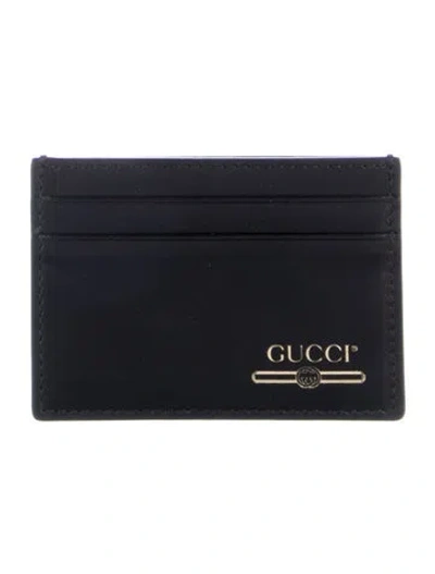 Pre-owned Gucci Interlocking G Logo Leather Card Holder In Black