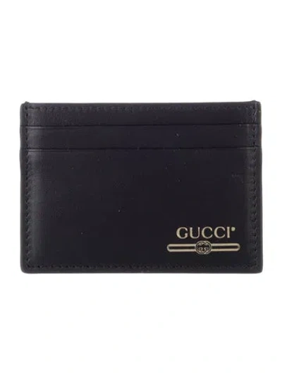 Pre-owned Gucci Interlocking G Logo Leather Card Holder In Black