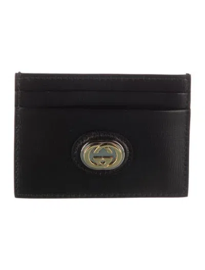 Pre-owned Gucci Interlocking G Logo Leather Card Holder In Black