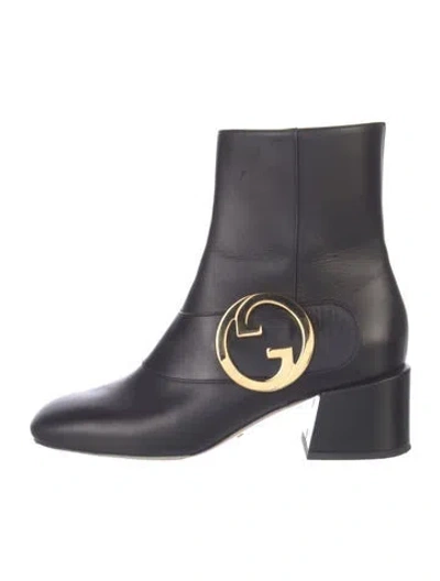 Pre-owned Gucci Interlocking G Logo Leather Chelsea Boots In Black