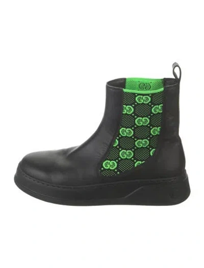 Pre-owned Gucci Interlocking G Logo Leather Chelsea Boots In Black/green