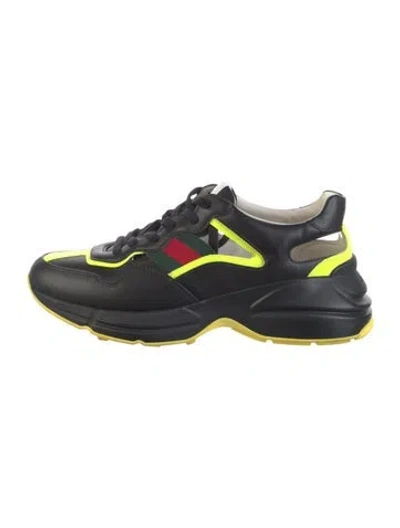 Pre-owned Gucci Interlocking G Logo Leather Chunky Sneakers In Black