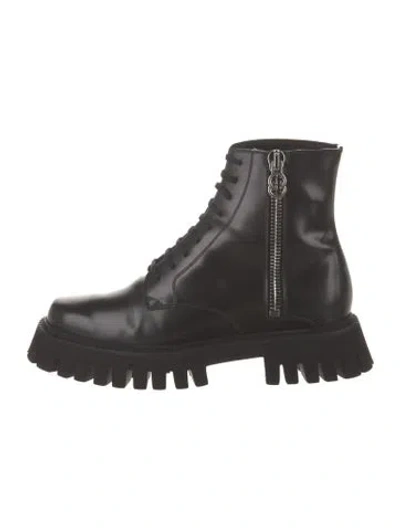 Pre-owned Gucci Interlocking G Logo Leather Combat Boots In Black