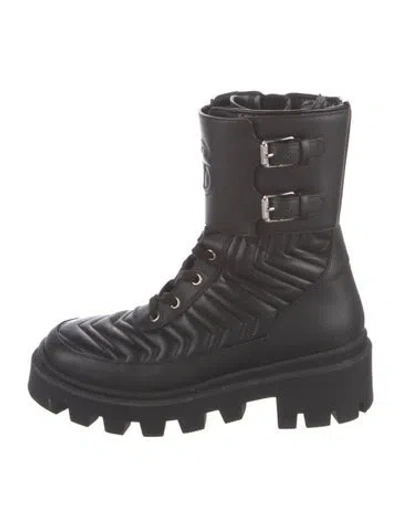 Pre-owned Gucci Interlocking G Logo Leather Combat Boots In Black