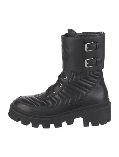 Pre-owned Gucci Interlocking G Logo Leather Combat Boots In Black